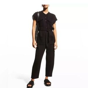 ⭐️⭐️NWT Monrow Gauze Relaxed Jumpsuit Black Cap Sleeve Belt